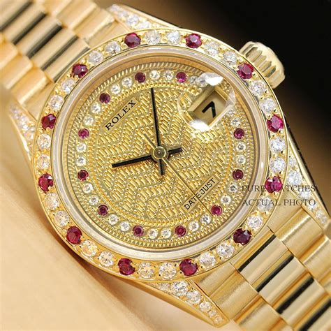 rolex yellow gold gold full pavé diamond ruby 68.00.2|rolex diamond dials.